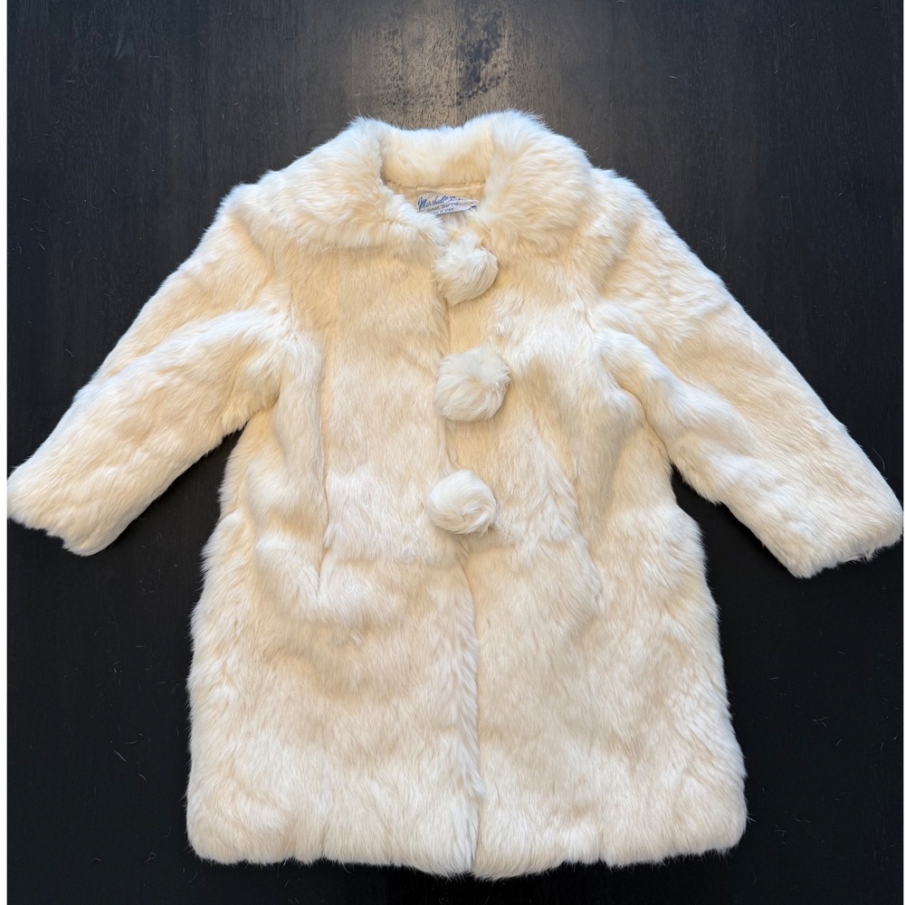 Vintage Faux rabbit Coat Girls Pom Pom Buttons Winter Outerwear‎ Cozy Chic Party
